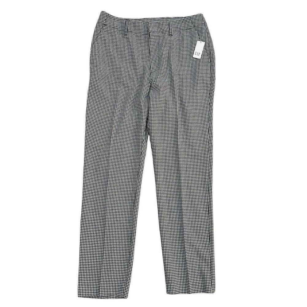 GAP Women's Size 8 Houndstooth High Rise Straight Leg Black White Pants NEW